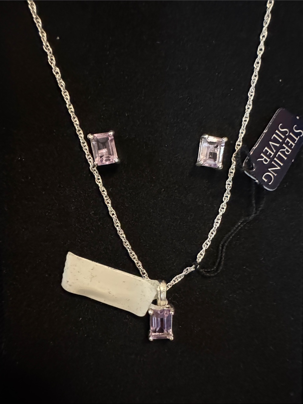 Sterling Silver Amethyst Pendant Necklace and Stud Earrings Set